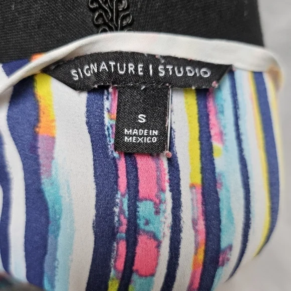 Signature Studio Stripped Pull Over Top Blue Pink 100% Polyester Sz S - Picture 7 of 8